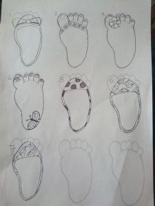 Female feet sketches for stick on labels